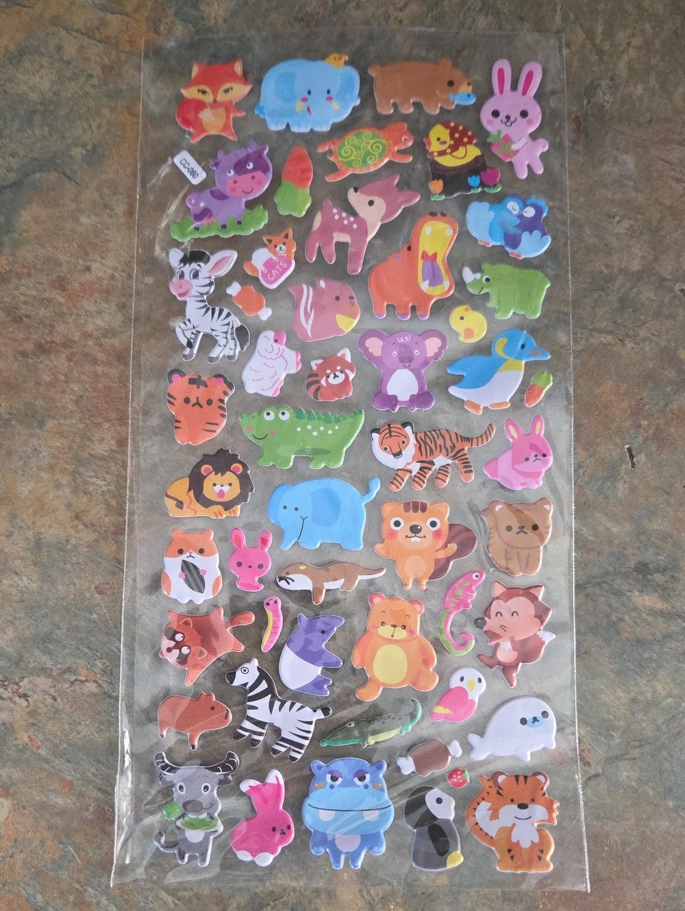 Cute Assorted Animal Puffy Stickers - Pink, Blue, Green, Orange